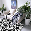 Black and white bedroom rug modern hexagon pattern area rug polyester machine washable rug