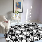 Black and white bedroom rug modern hexagon pattern area rug polyester machine washable rug