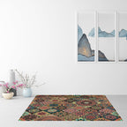 Moroccan Living Room Carpet with Brown Flower Diamond Print Carpet Polyester Non-slip Back Stain-resistant Carpet