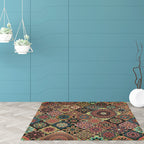 Moroccan Living Room Carpet with Brown Flower Diamond Print Carpet Polyester Non-slip Back Stain-resistant Carpet