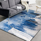 Blue Bedroom Rug Modern Abstract Paint Pattern Area Rug Polyester Stain Resistant Washable Rug