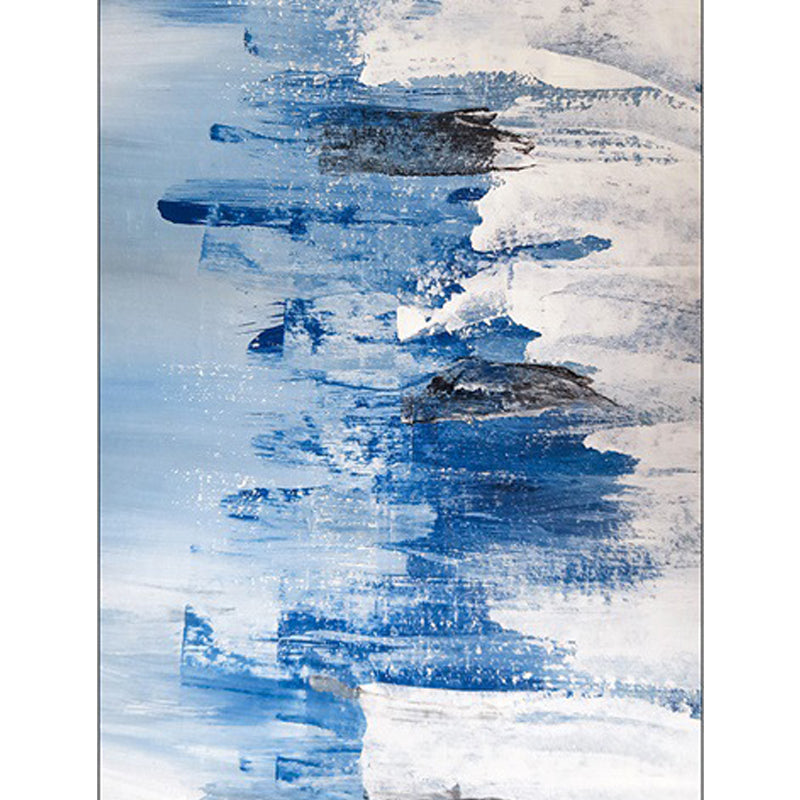 Blue Bedroom Rug Modern Abstract Paint Pattern Area Rug Polyester Stain Resistant Washable Rug