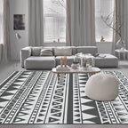 Gray and Black Bedroom Rug Southwest Stripes Dots Triangle Pattern Area Rug Polyester Non-Slip Back Rug
