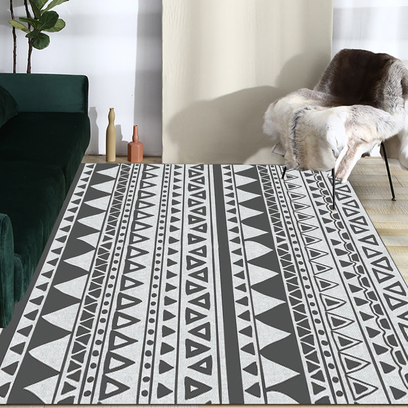 Gray and Black Bedroom Rug Southwest Stripes Dots Triangle Pattern Area Rug Polyester Non-Slip Back Rug