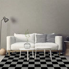 Black and Gray Bedroom Carpet Modern Checkered Pattern Carpet Polyester Washable Pet-Friendly Carpet