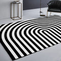 Contemporary Novelty Rug in White and Black 3D Curved Line Pattern Rug Polyester Washable Rug for Home Decoration
