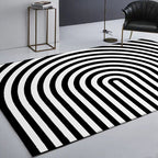 Contemporary Novelty Rug in White and Black 3D Curved Line Pattern Rug Polyester Washable Rug for Home Decoration