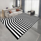 Contemporary Novelty Rug in White and Black 3D Curved Line Pattern Rug Polyester Washable Rug for Home Decoration