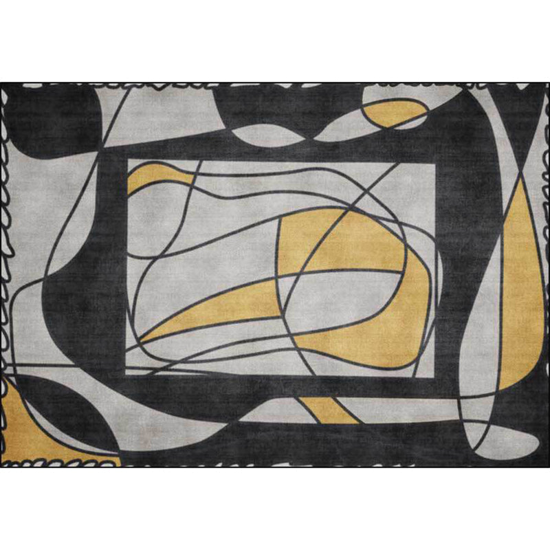 Novelty Living Room Rug in Gray Colorblock Line Print Rug Polyester Machine Washable Area Rug
