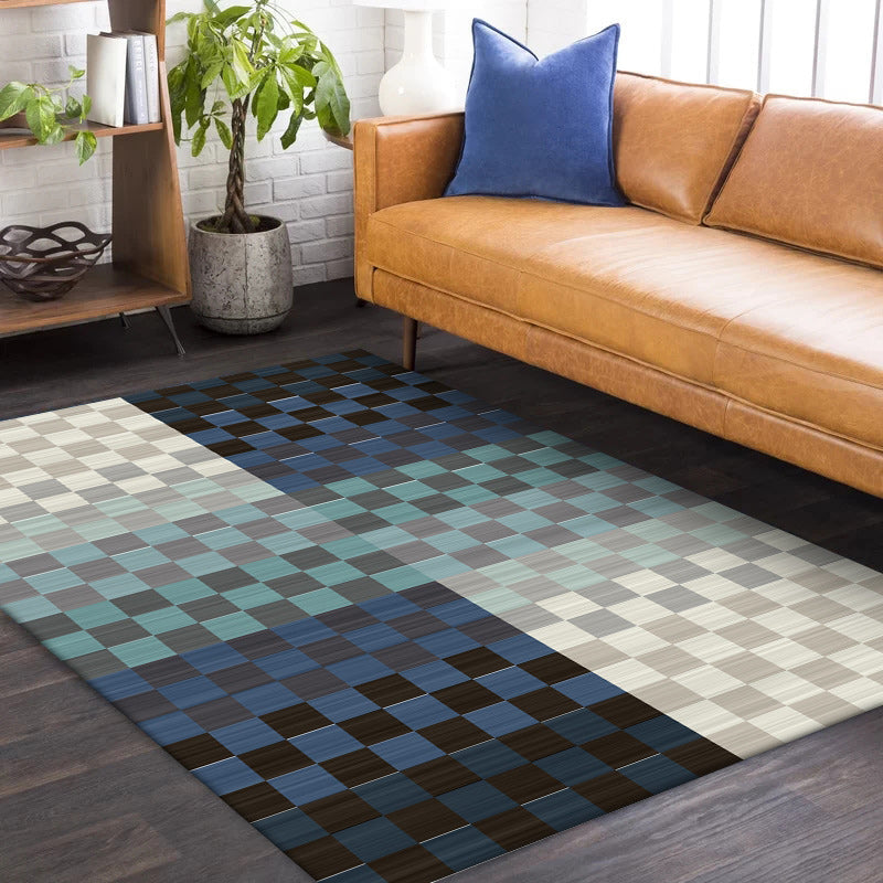 Novelty Living Room Rug Colorful Small Checked Color Block Print Rug Polyester Washable Stain Resistant Area Rug