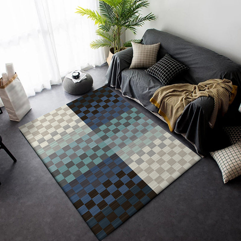 Novelty Living Room Rug Colorful Small Checked Color Block Print Rug Polyester Washable Stain Resistant Area Rug
