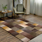 Novelty living room rug in brown color block rectangle print rug polyester pet-friendly machine washable rug
