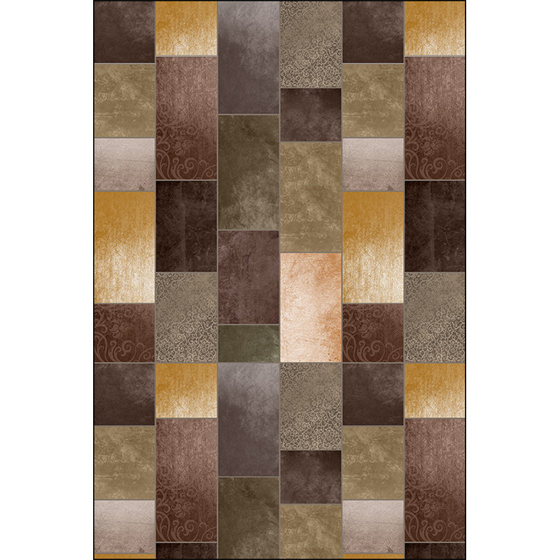Novelty living room rug in brown color block rectangle print rug polyester pet-friendly machine washable rug