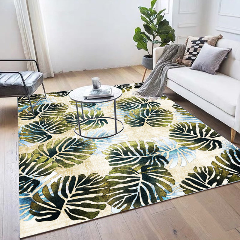 Modern Leaf Pattern Rug with Leaf Yellow and Green Polyester Rug Machine Washable Non-Slip Rug for Bedroom