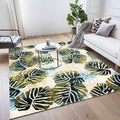 Modern Leaf Pattern Rug with Leaf Yellow and Green Polyester Rug Machine Washable Non-Slip Rug for Bedroom