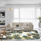 Modern Leaf Pattern Rug with Leaf Yellow and Green Polyester Rug Machine Washable Non-Slip Rug for Bedroom