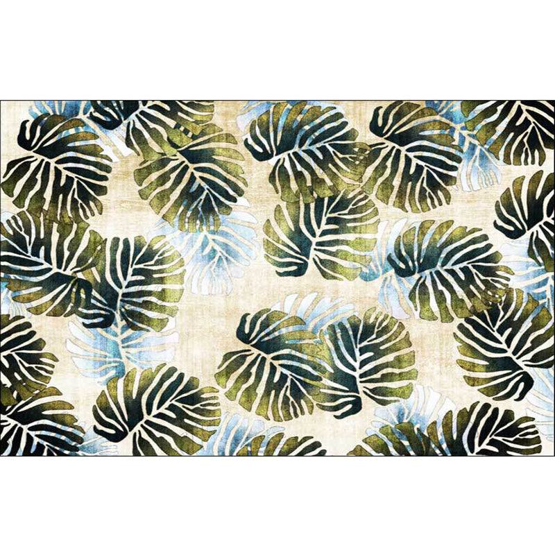 Modern Leaf Pattern Rug with Leaf Yellow and Green Polyester Rug Machine Washable Non-Slip Rug for Bedroom