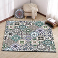 Retro Moroccan rug in green geometric floral pattern rug polyester non-slip washable rug for home decor