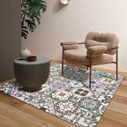Retro Moroccan rug in green geometric floral pattern rug Polyester non-slip washable rug for home decor