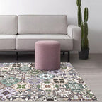Retro Moroccan rug in green geometric floral pattern rug Polyester non-slip washable rug for home decor