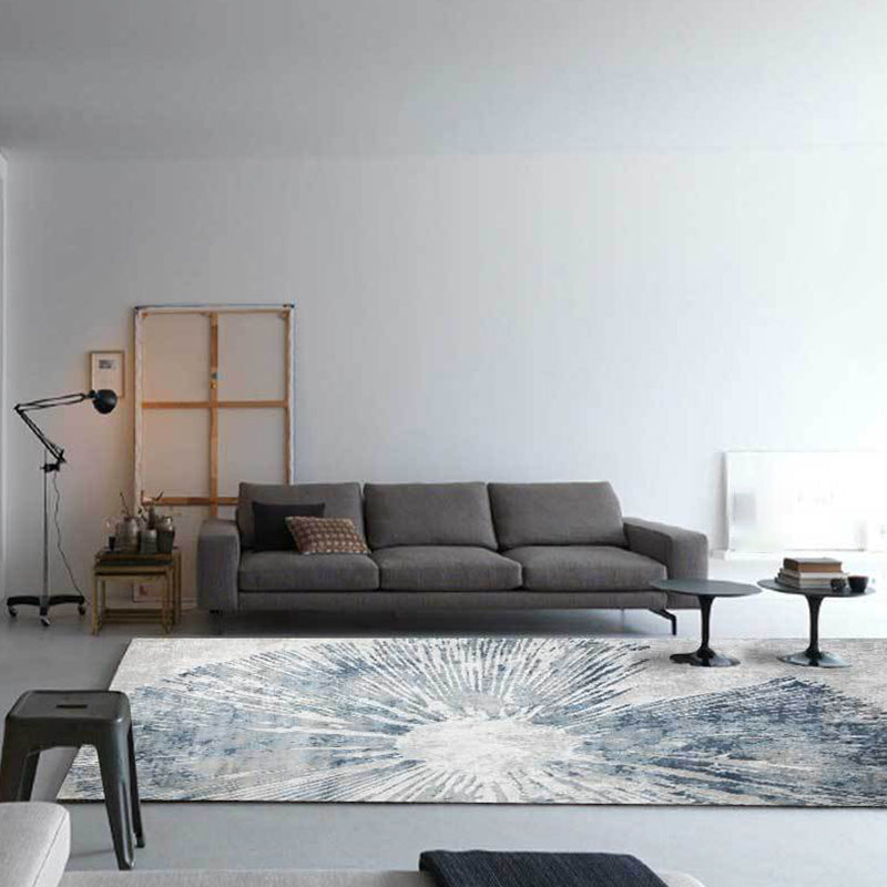 Scandinavian modern rug in gray and blue with abstract line pattern rug polyester washable rug for home decor