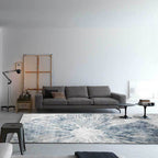 Scandinavian modern rug in gray and blue with abstract line pattern rug polyester washable rug for home decor