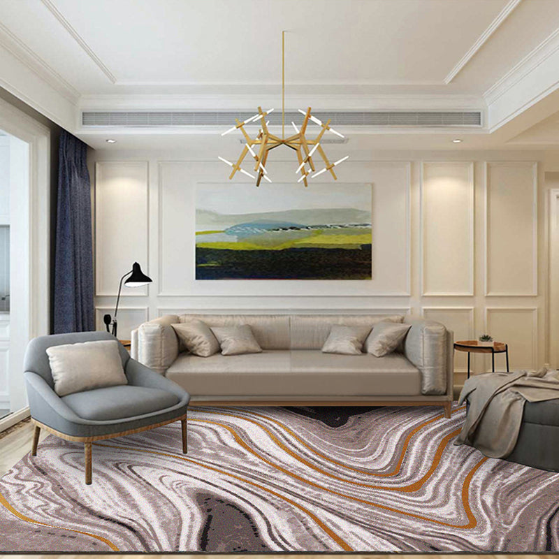 Brown Bedroom Carpet Modern Abstract Twisted Lines Pattern Area Rug Polyester Non-Slip Back Washable Rug