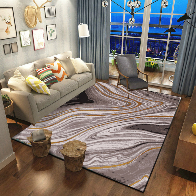 Brown Bedroom Carpet Modern Abstract Twisted Lines Pattern Area Rug Polyester Non-Slip Back Washable Rug