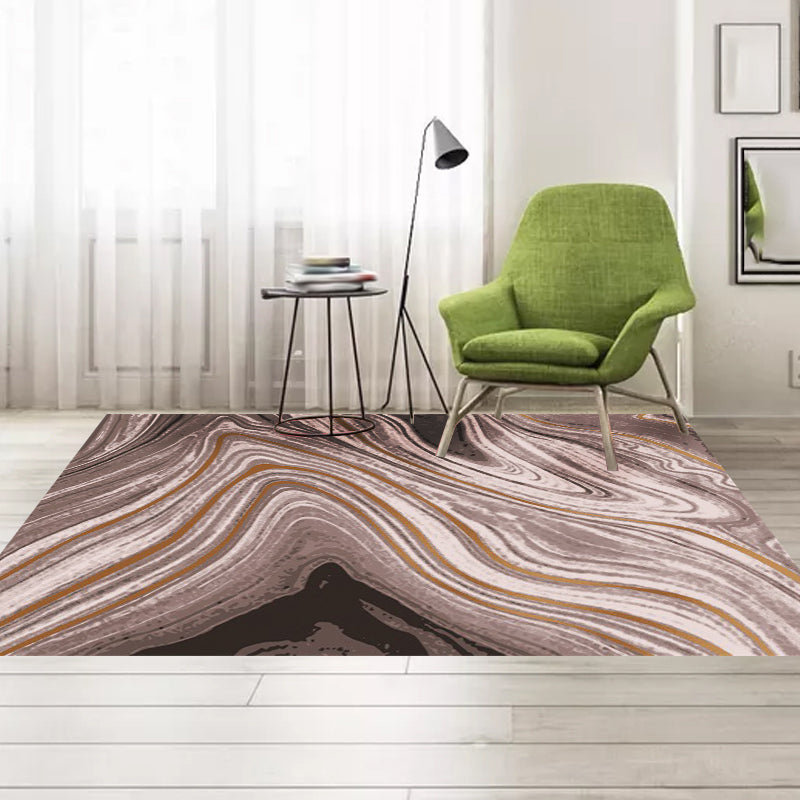 Brown Bedroom Carpet Modern Abstract Twisted Lines Pattern Area Rug Polyester Non-Slip Back Washable Rug