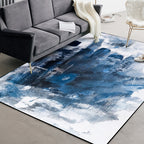 Novelty Modern Rug in Blue and White Abstract Oil Painting Pattern Rug Polyester Washable Rug for Home Decor