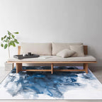 Novelty Modern Rug in Blue and White Abstract Oil Painting Pattern Rug Polyester Washable Rug for Home Decor