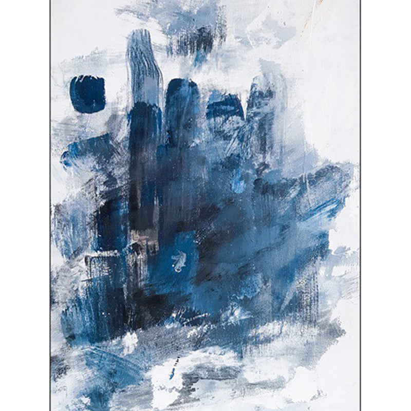 Novelty Modern Rug in Blue and White Abstract Oil Painting Pattern Rug Polyester Washable Rug for Home Decor