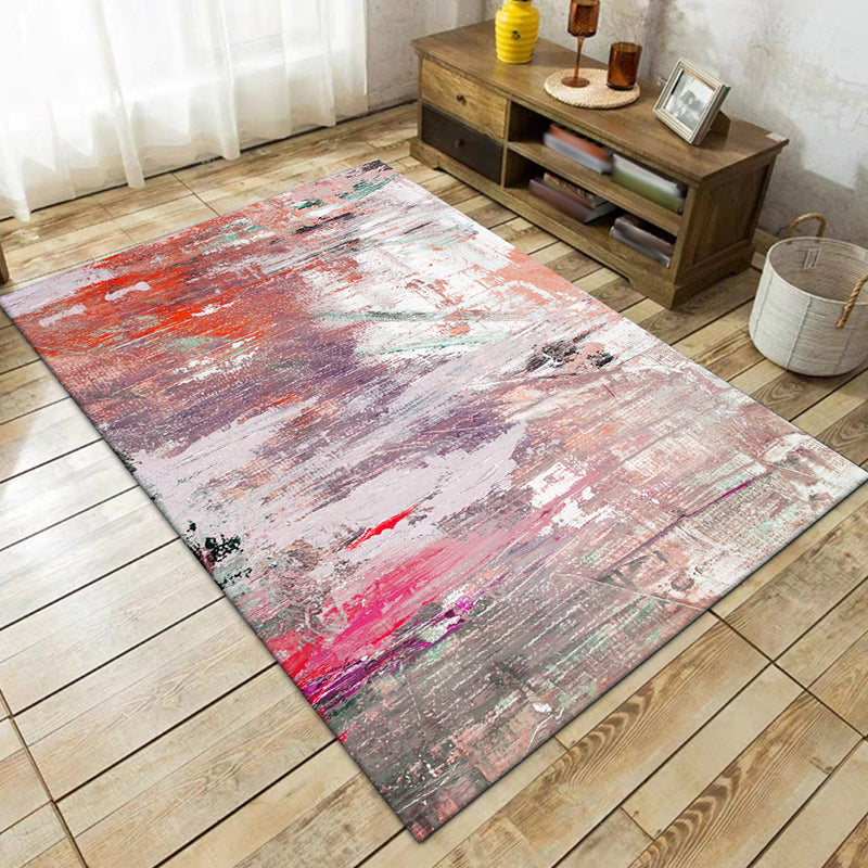 Pink Bedroom Rug Modern Abstract Oil Painting Pattern Area Rug Polyester Non-Slip Back Machine Washable Rug