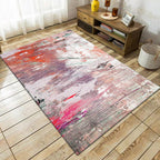 Pink Bedroom Rug Modern Abstract Oil Painting Pattern Area Rug Polyester Non-Slip Back Machine Washable Rug