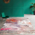 Pink Bedroom Rug Modern Abstract Oil Painting Pattern Area Rug Polyester Non-Slip Back Machine Washable Rug