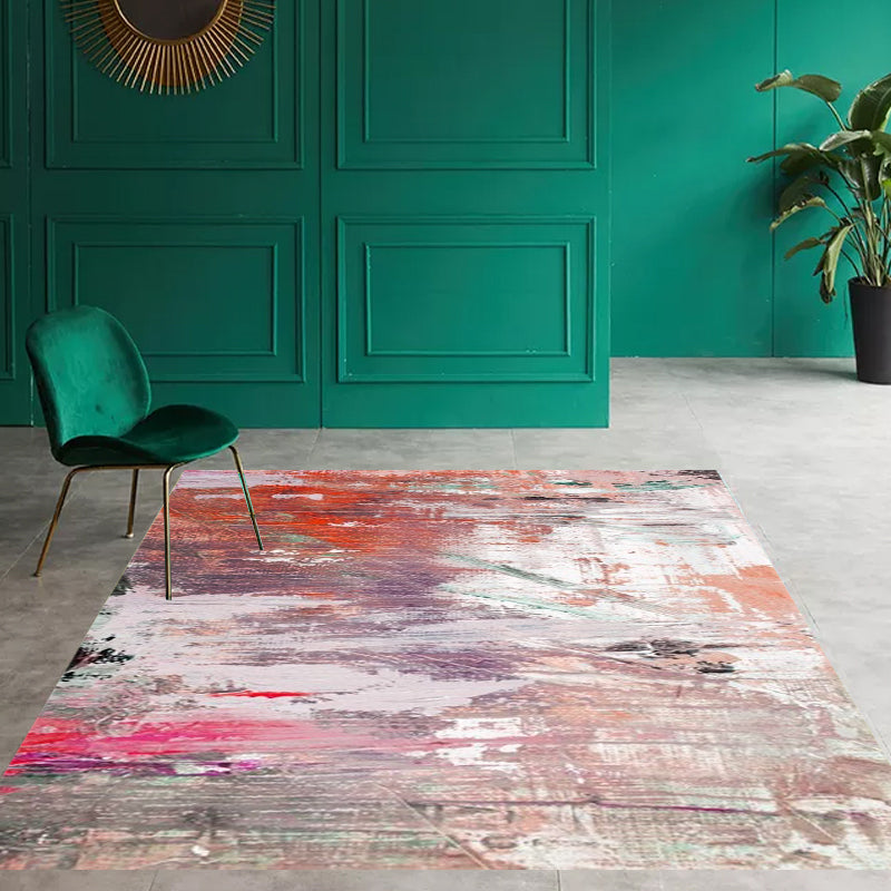 Pink Bedroom Rug Modern Abstract Oil Painting Pattern Area Rug Polyester Non-Slip Back Machine Washable Rug