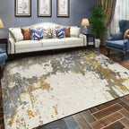 Yellow and gray bedroom rug modern abstract ink painting patterned area rug made of polyester with non-slip backing washable rug