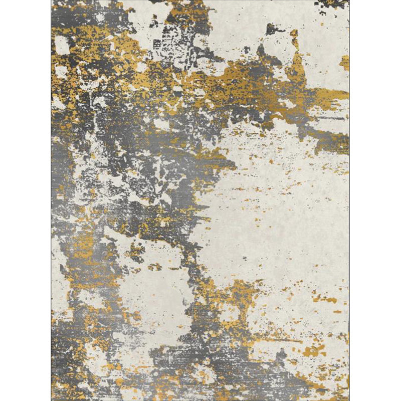 Yellow and gray bedroom rug modern abstract ink painting patterned area rug made of polyester with non-slip backing washable rug