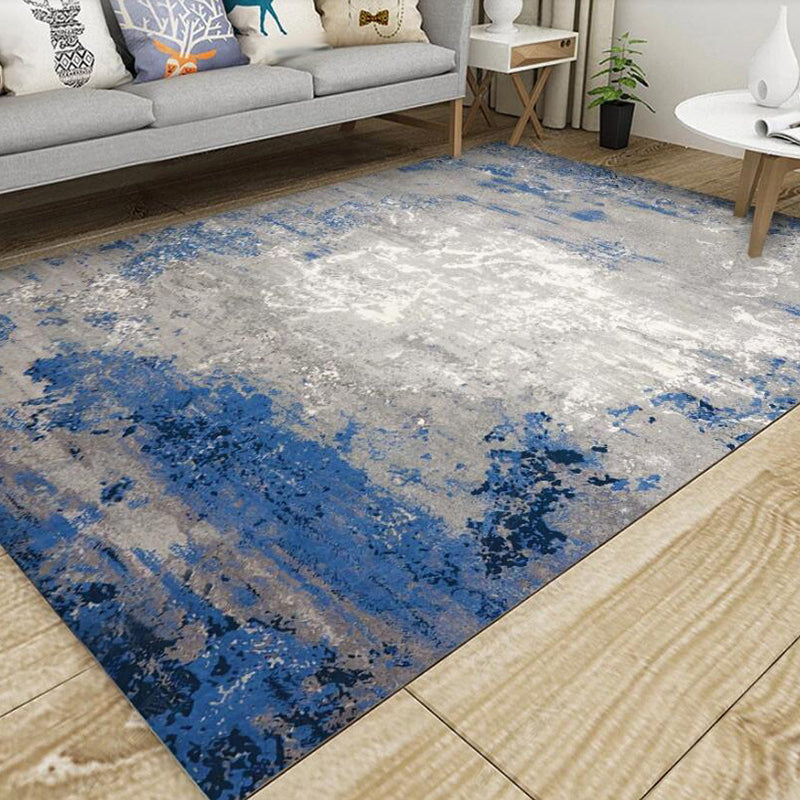 Scandinavian Modern Carpet in Blue and Gray Abstract Paint Pattern Carpet Polyester Washable Carpet for Home Decor