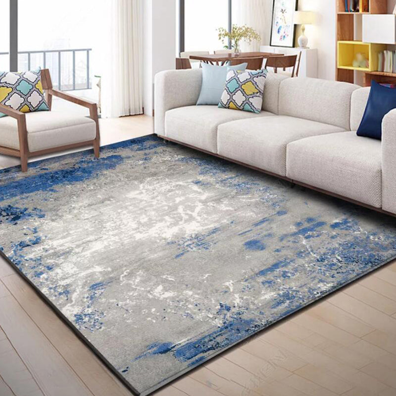 Scandinavian Modern Carpet in Blue and Gray Abstract Paint Pattern Carpet Polyester Washable Carpet for Home Decor