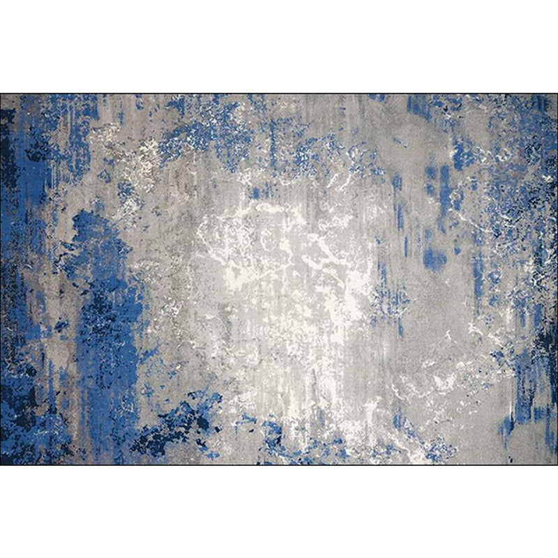 Scandinavian Modern Carpet in Blue and Gray Abstract Paint Pattern Carpet Polyester Washable Carpet for Home Decor