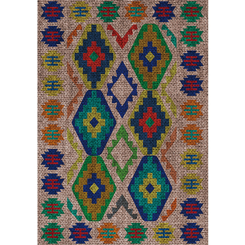 Southwest Living Room Rug in Brown Diamond Pattern Rug Polyester Washable Non-Slip Back Area Rug