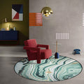 Teal Bedroom Rug Modern Abstract Marble Pattern Rug Polyester Washable Non-Slip Rug