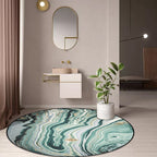 Teal Bedroom Rug Modern Abstract Marble Pattern Rug Polyester Washable Non-Slip Rug