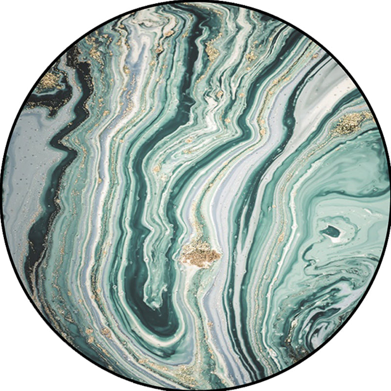 Teal Bedroom Rug Modern Abstract Marble Pattern Rug Polyester Washable Non-Slip Rug