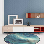 Modern living room rug in blue abstract marble print rug polyester non-slip machine washable rug
