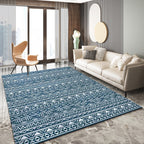 Blue Bedroom Rug Southwestern Stripes Triangle Pattern Area Rug Polyester Washable Non-Slip Rug