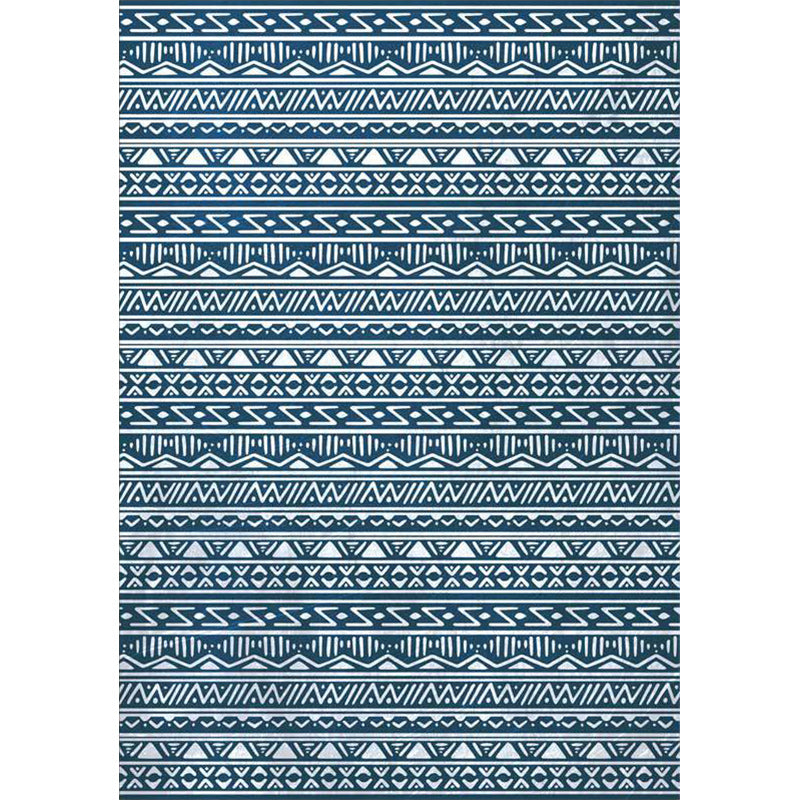 Blue Bedroom Rug Southwestern Stripes Triangle Pattern Area Rug Polyester Washable Non-Slip Rug