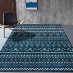 Southwestern living room rug in blue diamond triangle print rug polyester machine washable rug