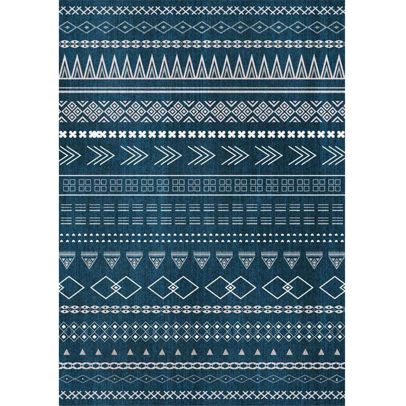 Southwestern living room rug in blue diamond triangle print rug polyester machine washable rug